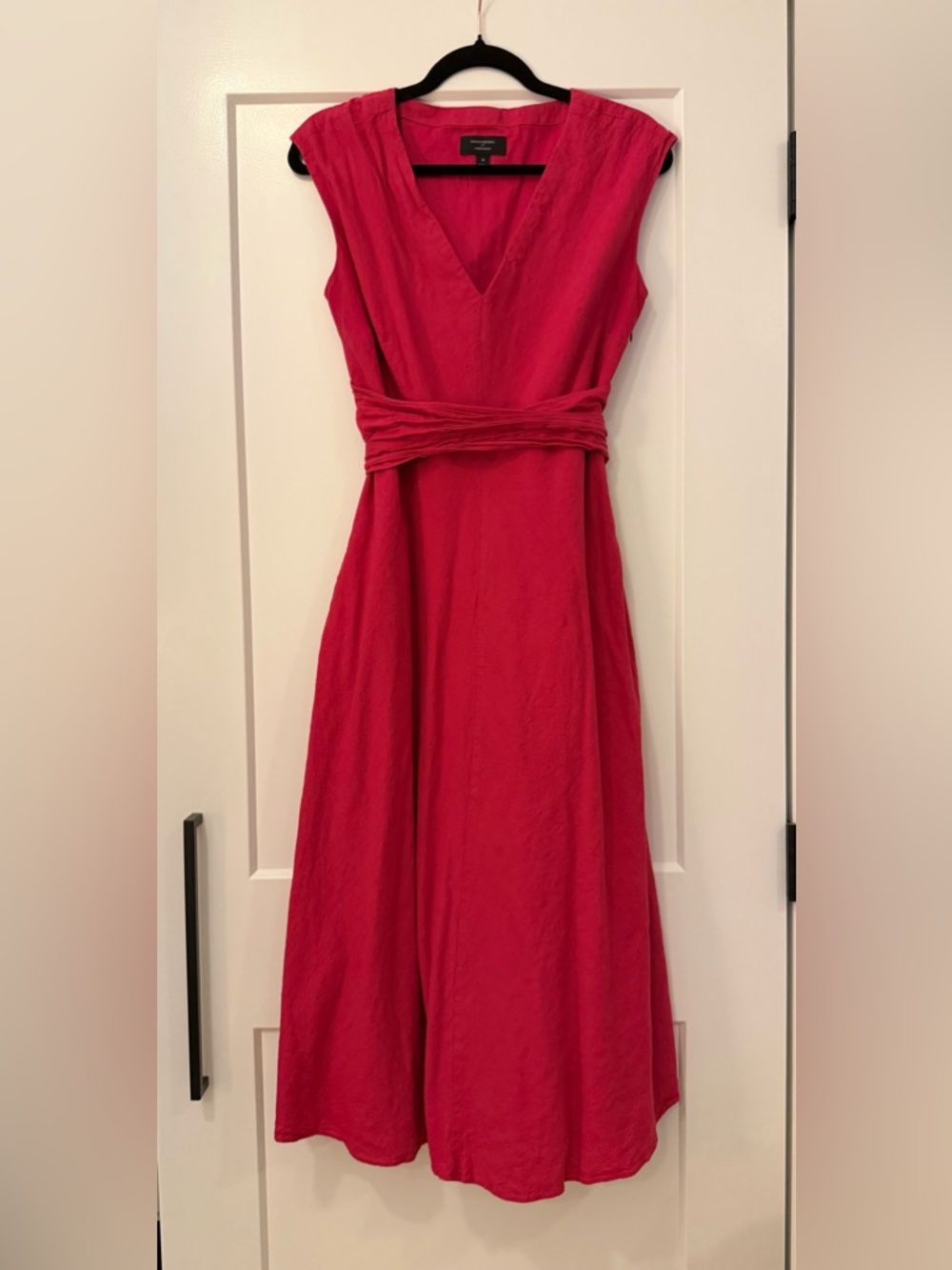 Banana Republic Fuchsia Linen V-Neck Cap-Sleeve Maxi Dress with Waist Wrap